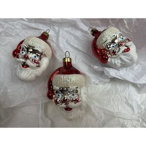 Santa Head Christmas Ornaments Set of 3 Vintage Style‎ Mercury Glass ORN2